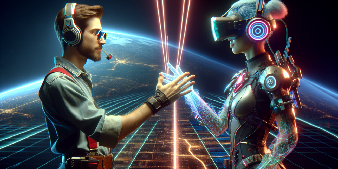 Digital handshake between gamers from different cultures in a virtual environment.