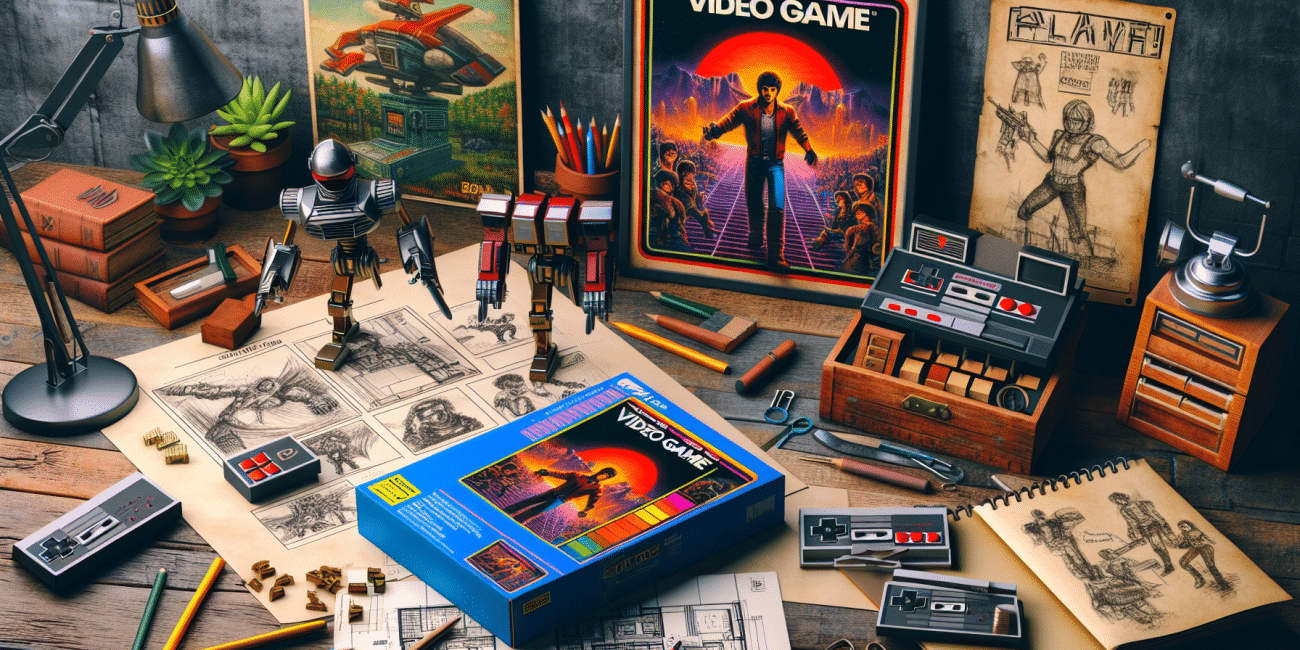 Marketing campaign mock-up for a classic game with original box art and figure.