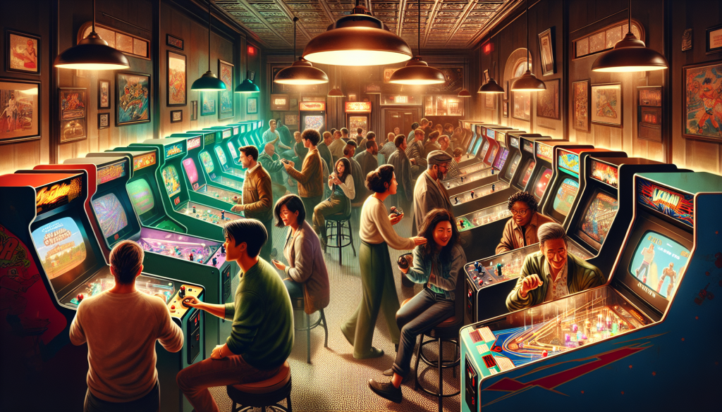 People enjoying arcade games.