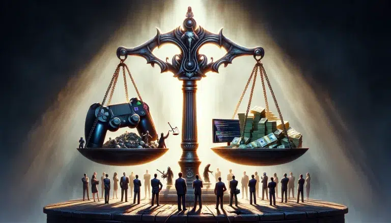 An ethical dilemma depicted through a thought-provoking image, symbolizing the complex issues faced within the gaming industry.
