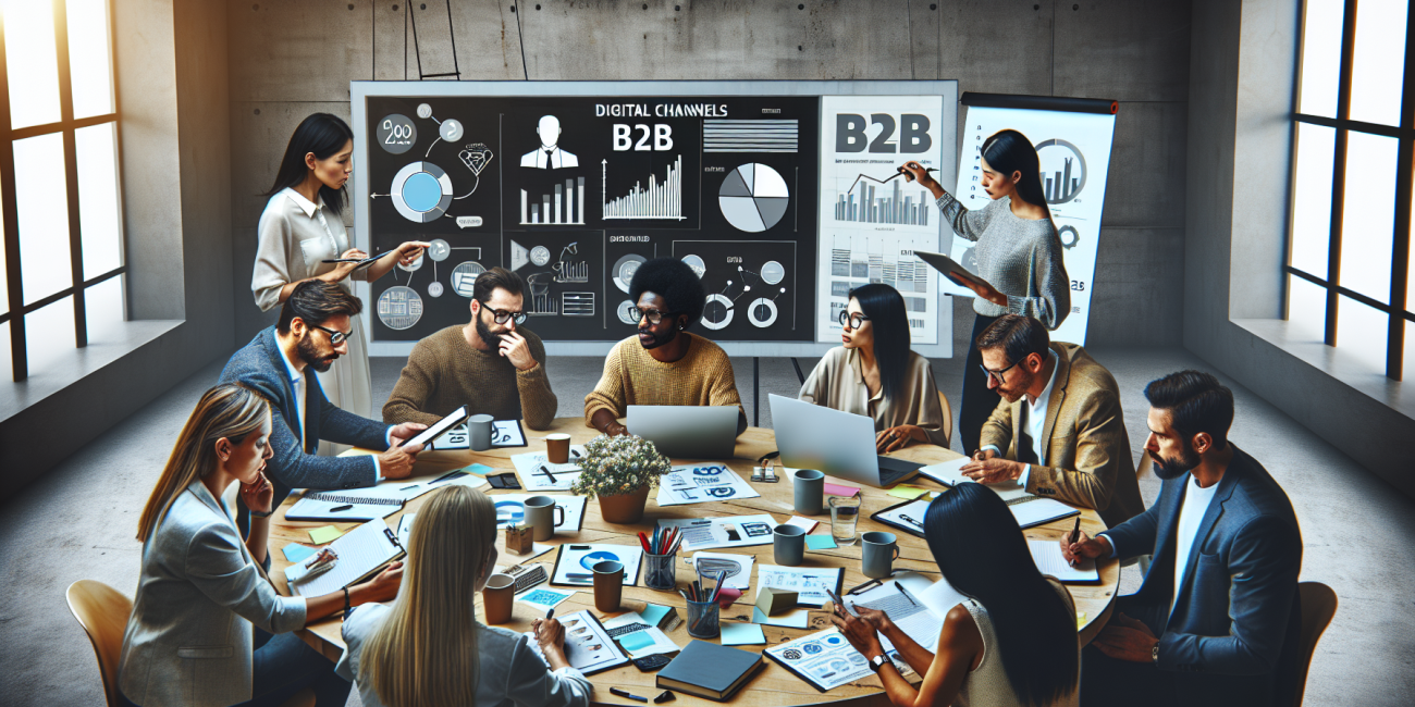 Digital B2B advertising strategy session with professionals.