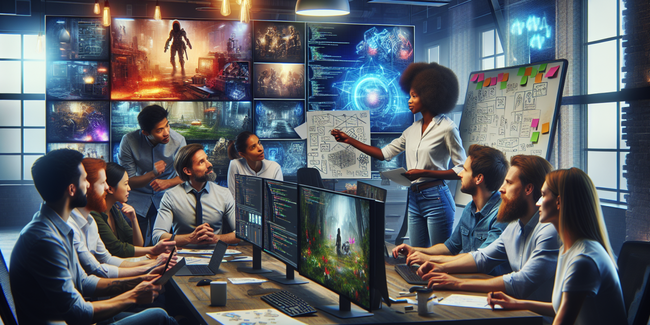 Developers working with a cutting-edge game development engine.