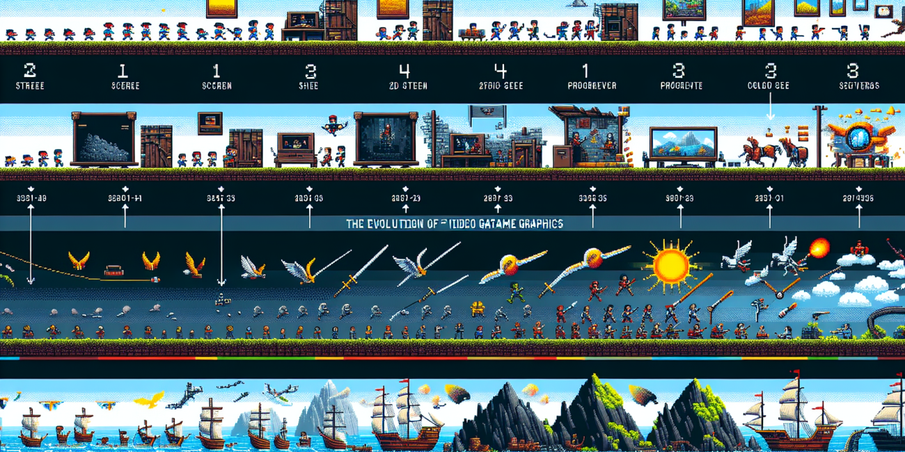 Animated sequence of video game graphics evolution from 2D to 3D.