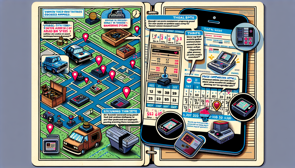 Map and smartphone with retro gaming hardware deals and shopping tips.
