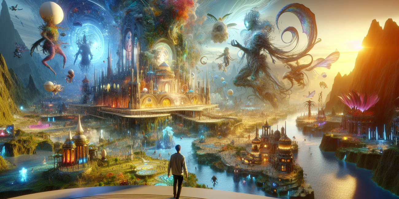 Avatar navigating a massive online world in an MMORPG.