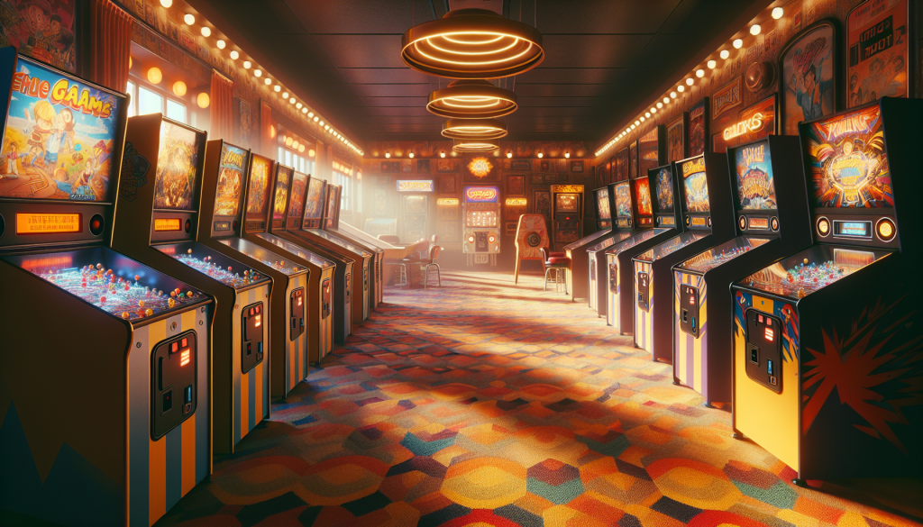 Warmly lit, inviting retro arcade filled with classic games.