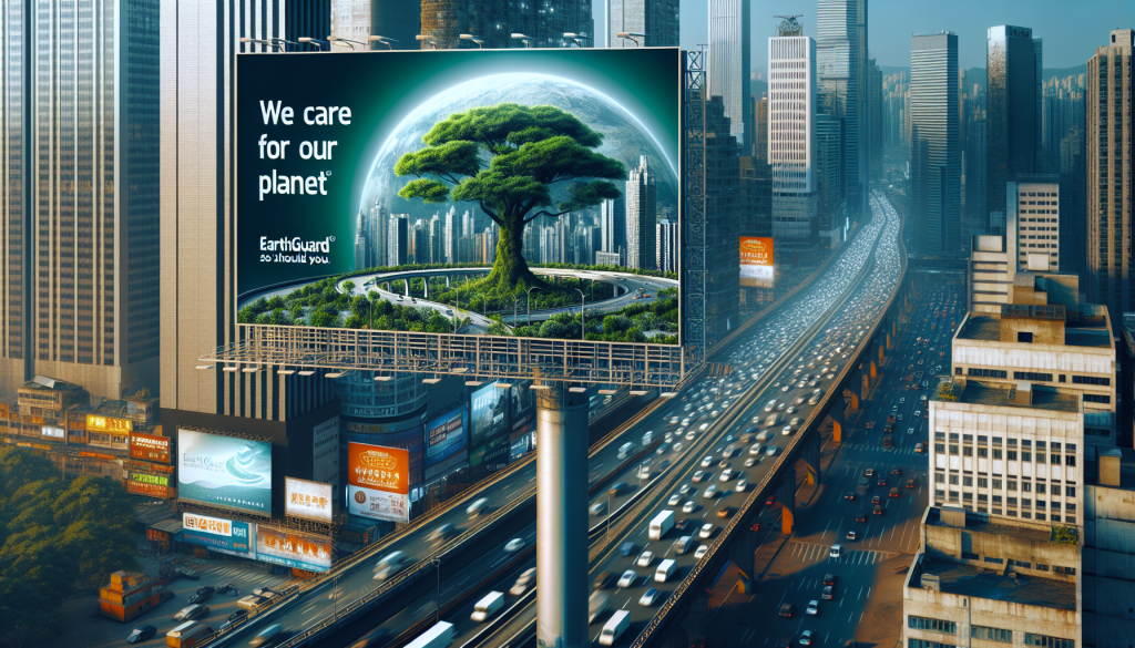 Brand message focusing on sustainability within an advertisement.