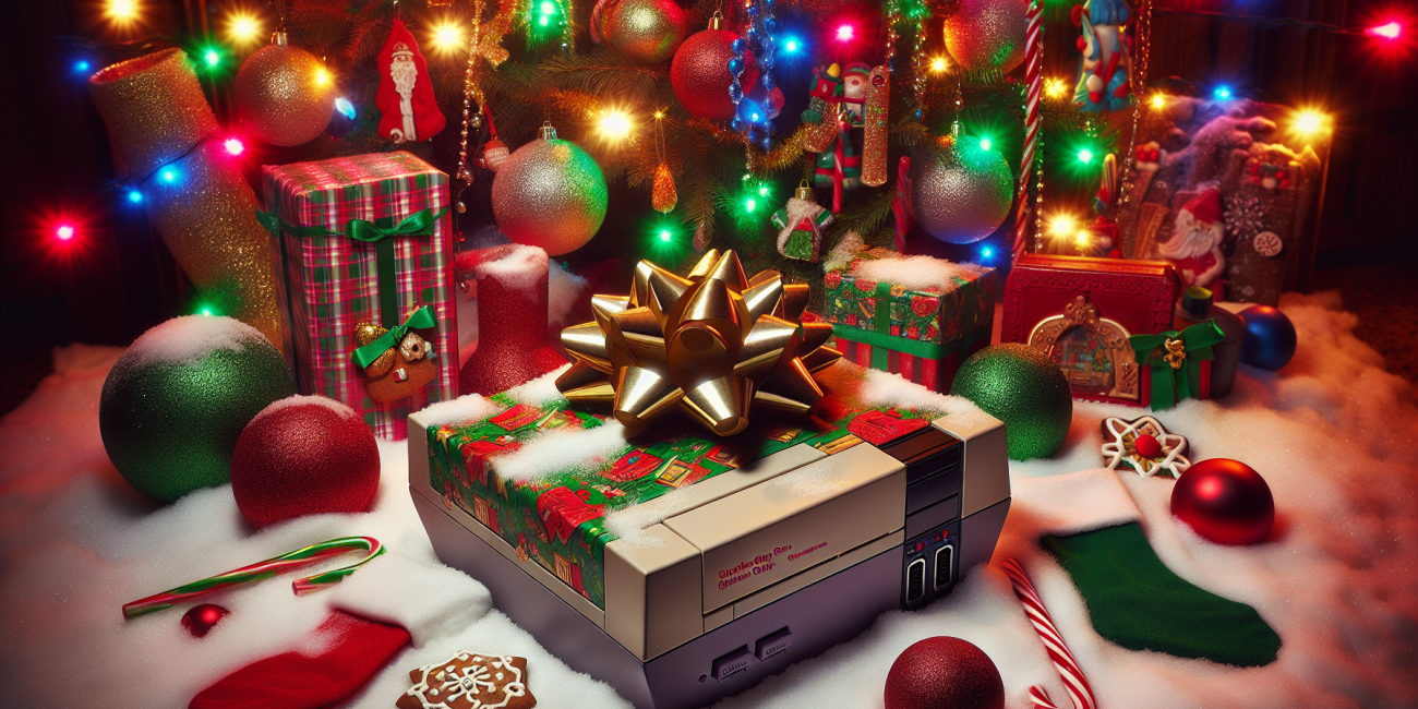 Gift-wrapped retro gaming console.