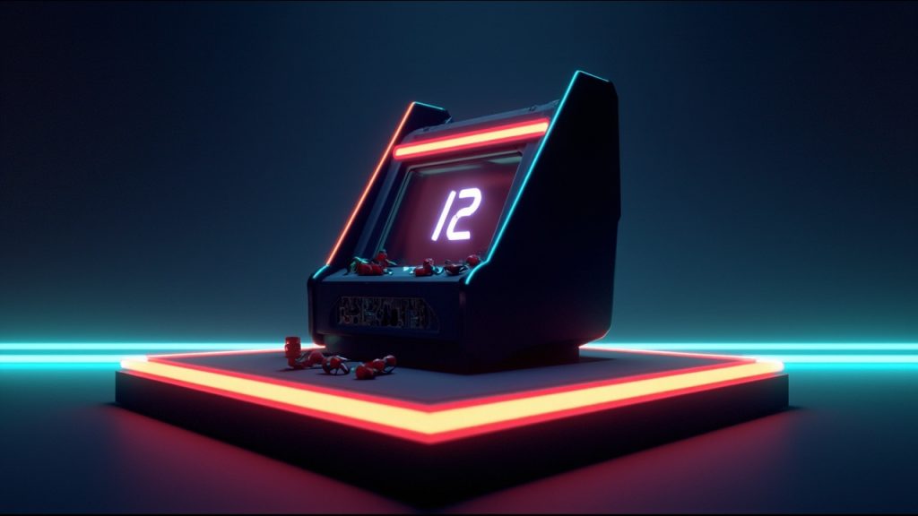 Illustration of retro gaming hardware in synthwave style