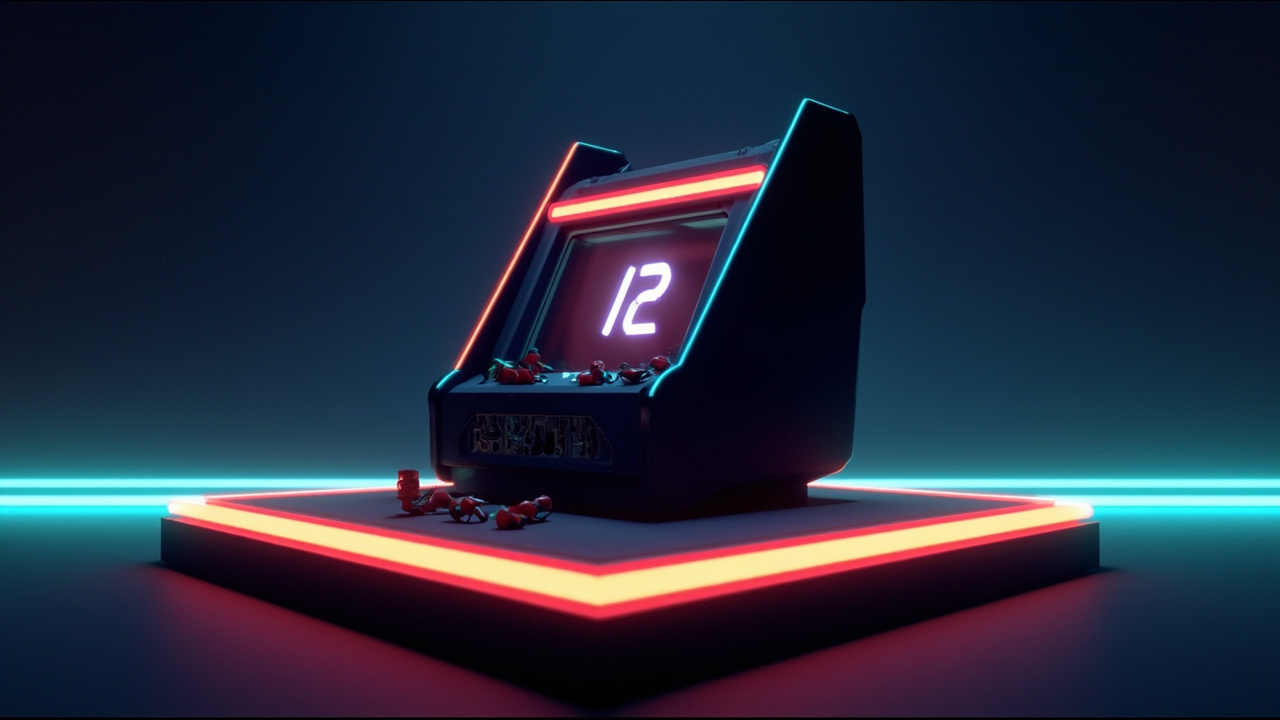 Illustration of retro gaming hardware in synthwave style