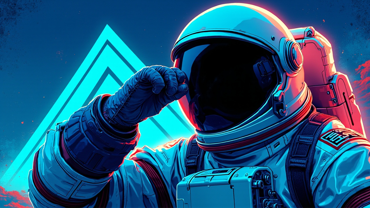 Illustration: A gloved hand clad in a blue and white spacesuit sleeve extends toward a bulky astronaut helmet against a blue backdrop featuring a rising arrow graphic.