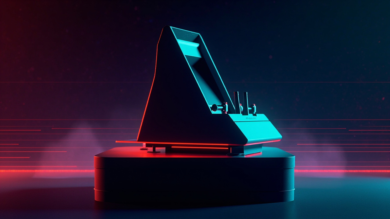 Illustration of retro gaming hardware in synthwave style