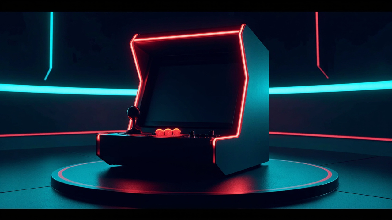 Illustration of retro gaming hardware in synthwave style