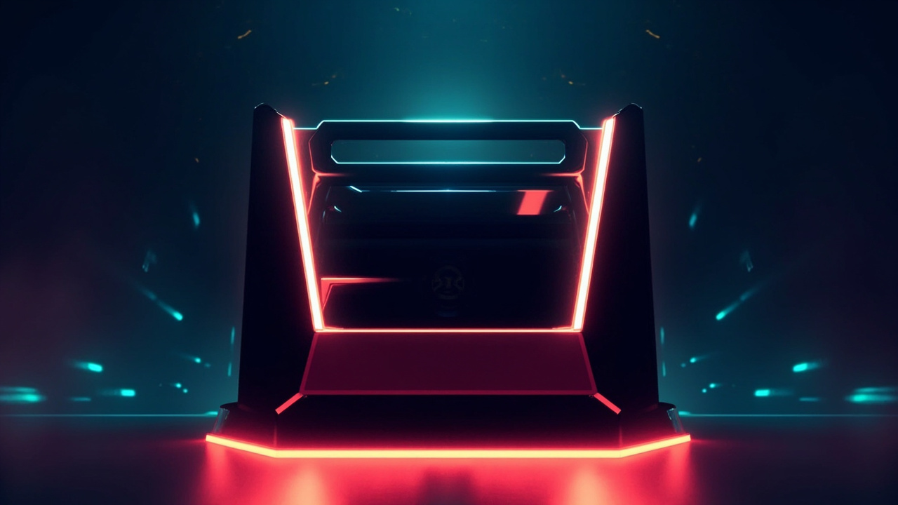 Illustration of retro gaming hardware in synthwave style