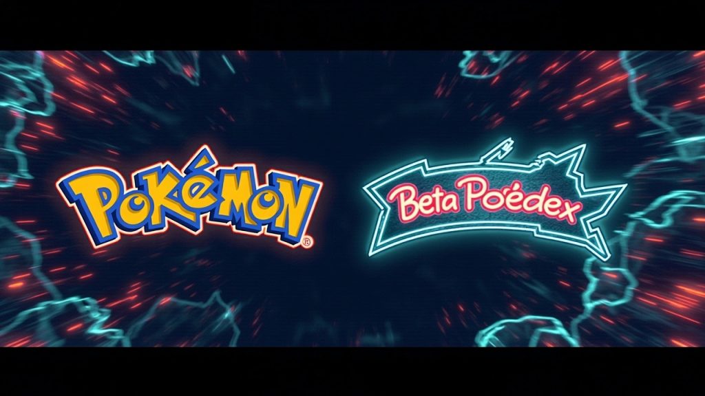 Illustration: A promotional graphic displaying two stylized game logos with a "Beta Pokédex" banner overlaid on a background filled with scattered illustrations of various creatures.