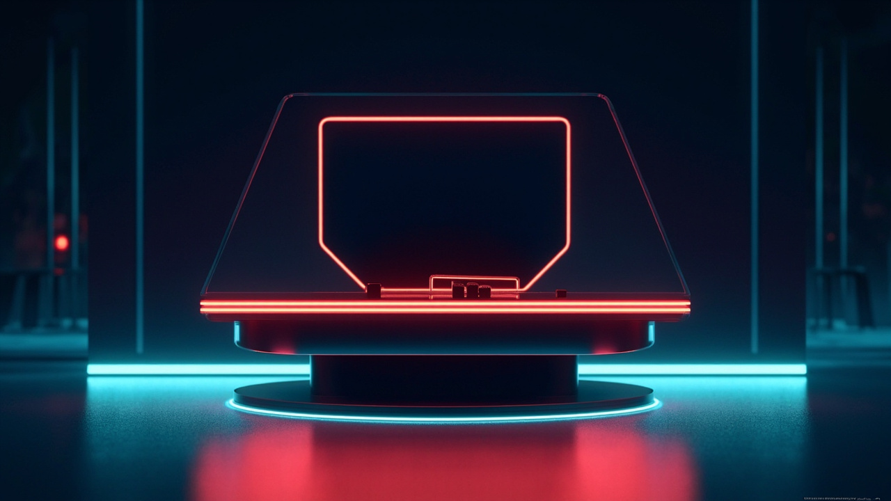 Illustration of retro gaming hardware in synthwave style