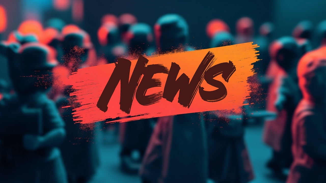 Illustration: A blurred background depicting colorful video game character figures stands behind a stylized graphic overlay featuring brown brushstroke-style lettering over a red and orange banner.